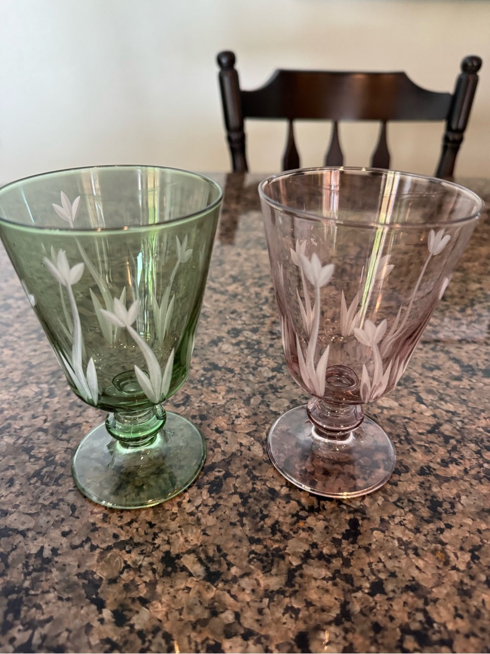 Set of Two Vintage Etched Glasses